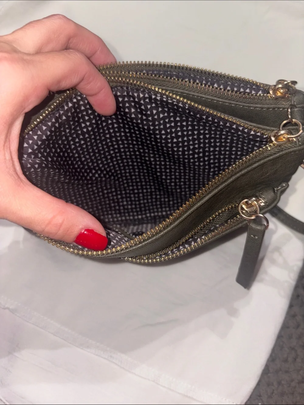 Antik Kraft Dark Green Crossbody with Front Zip and Stud Accents